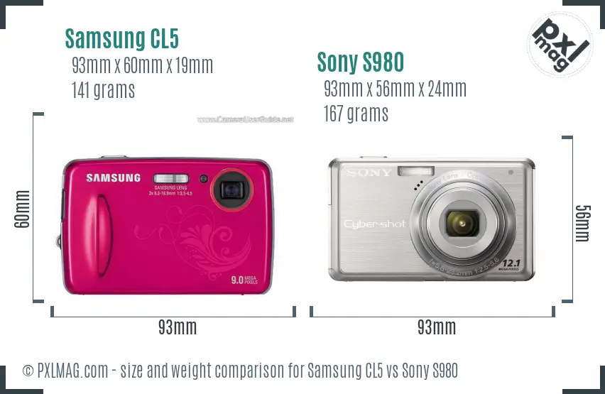 Samsung CL5 vs Sony S980 size comparison