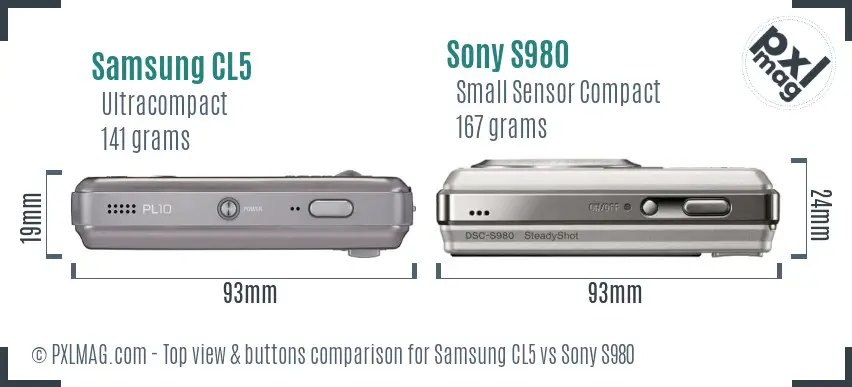 Samsung CL5 vs Sony S980 top view buttons comparison