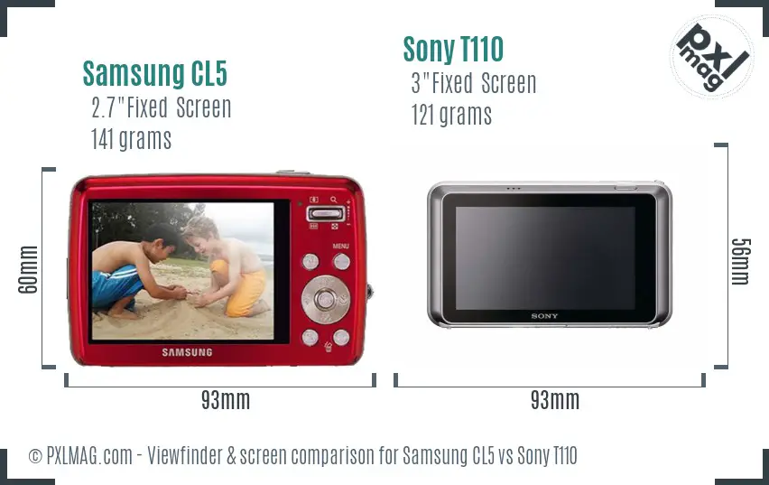 Samsung CL5 vs Sony T110 Screen and Viewfinder comparison