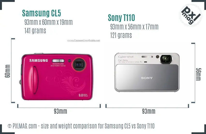 Samsung CL5 vs Sony T110 size comparison