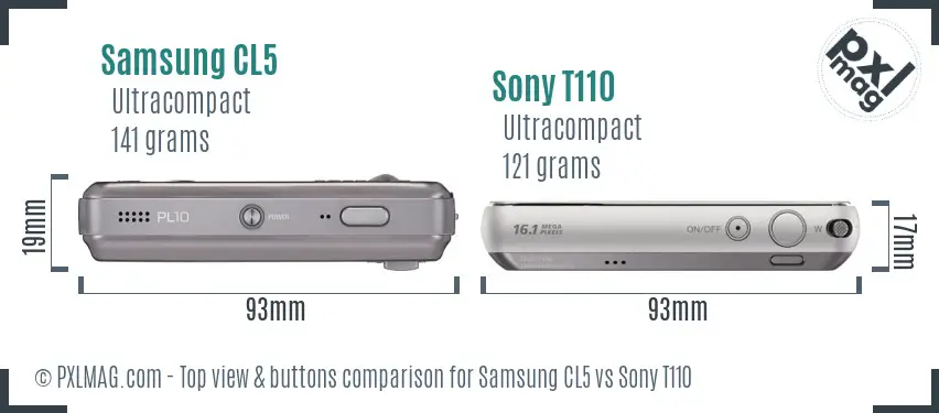 Samsung CL5 vs Sony T110 top view buttons comparison