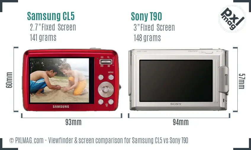 Samsung CL5 vs Sony T90 Screen and Viewfinder comparison