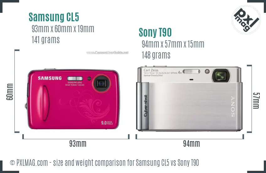 Samsung CL5 vs Sony T90 size comparison