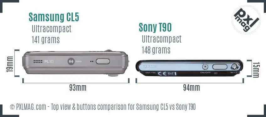 Samsung CL5 vs Sony T90 top view buttons comparison