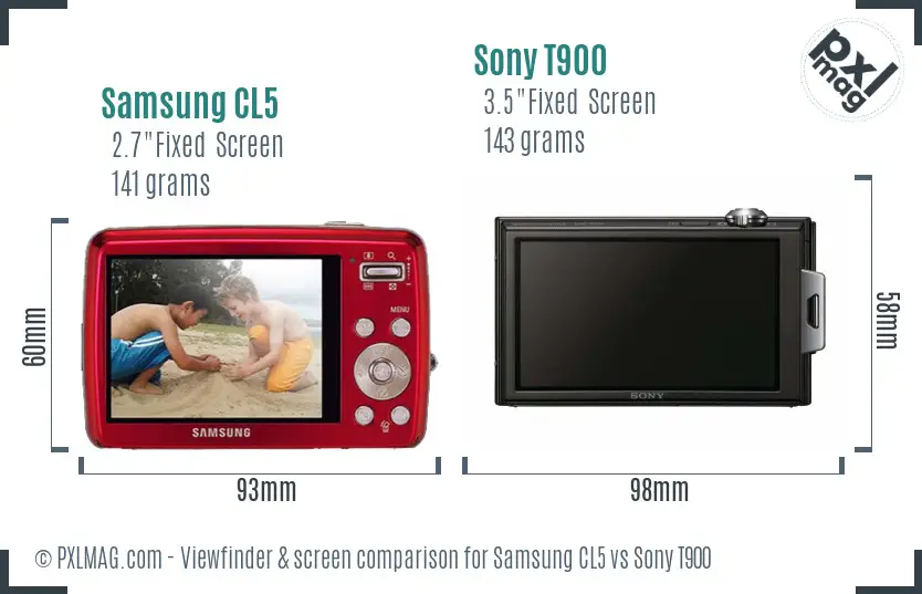 Samsung CL5 vs Sony T900 Screen and Viewfinder comparison