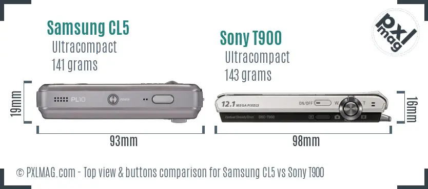 Samsung CL5 vs Sony T900 top view buttons comparison