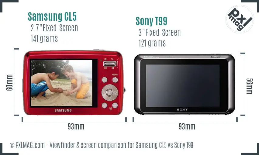 Samsung CL5 vs Sony T99 Screen and Viewfinder comparison