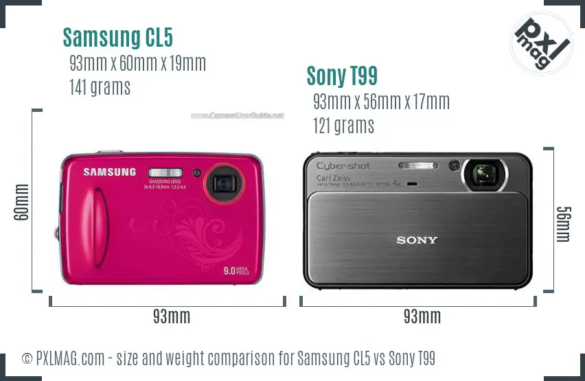 Samsung CL5 vs Sony T99 size comparison