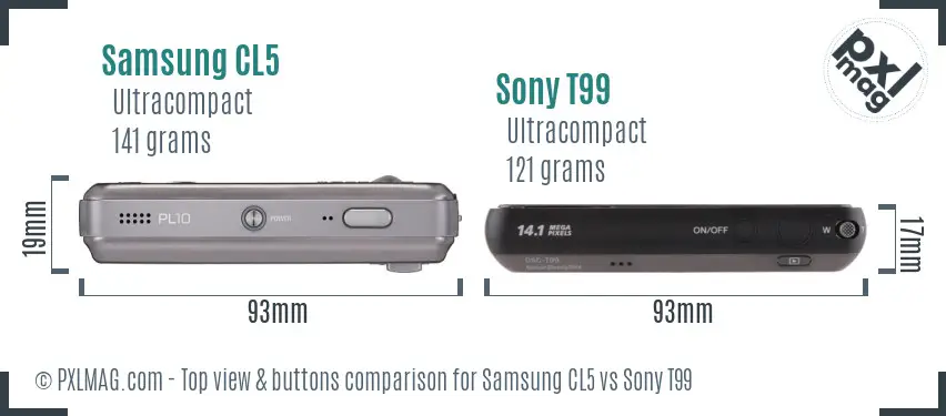 Samsung CL5 vs Sony T99 top view buttons comparison