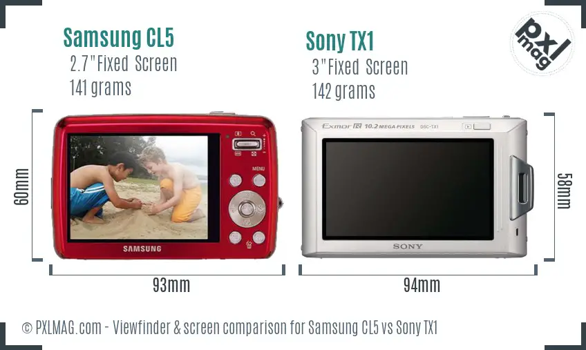 Samsung CL5 vs Sony TX1 Screen and Viewfinder comparison