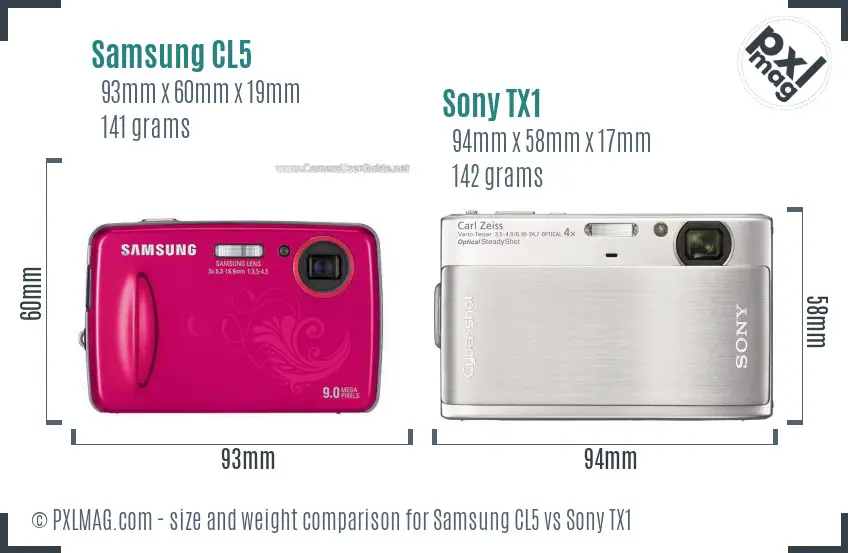 Samsung CL5 vs Sony TX1 size comparison