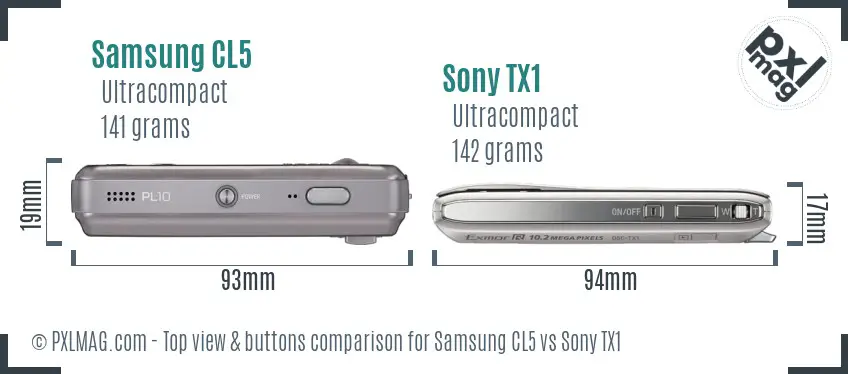 Samsung CL5 vs Sony TX1 top view buttons comparison