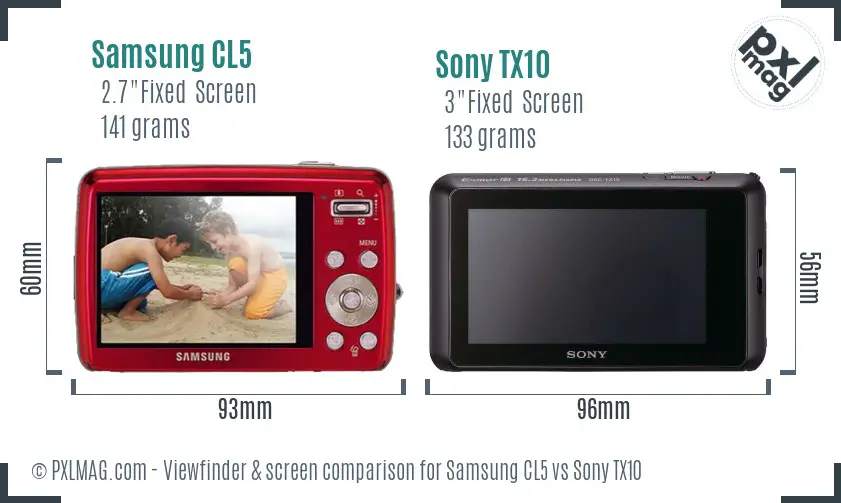 Samsung CL5 vs Sony TX10 Screen and Viewfinder comparison