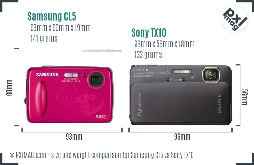 Samsung CL5 vs Sony TX10 size comparison