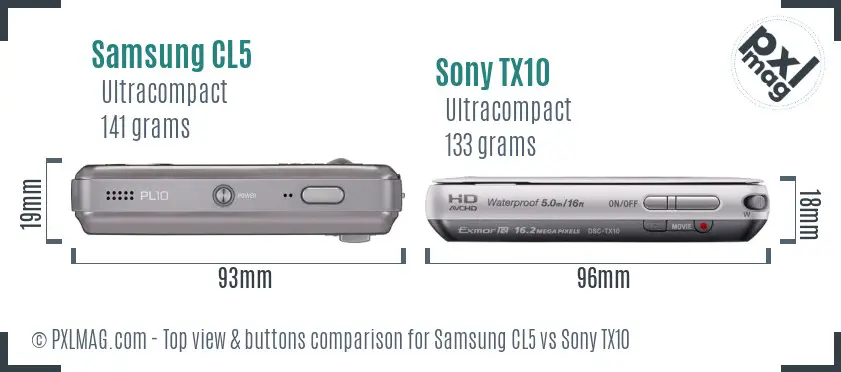 Samsung CL5 vs Sony TX10 top view buttons comparison