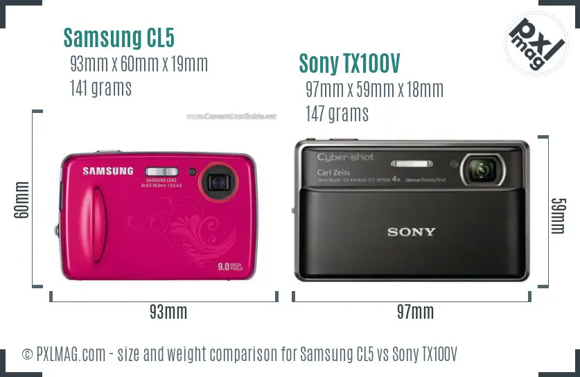 Samsung CL5 vs Sony TX100V size comparison