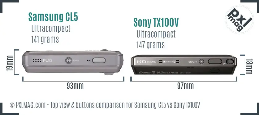 Samsung CL5 vs Sony TX100V top view buttons comparison