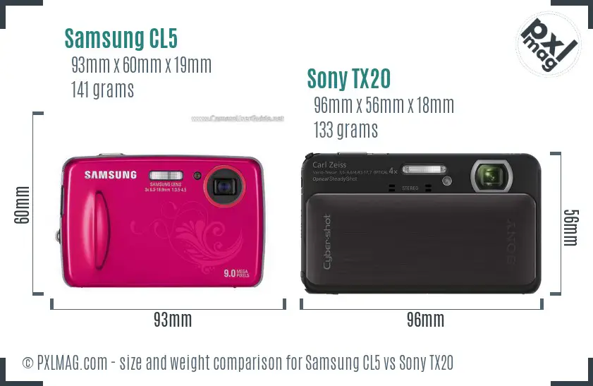 Samsung CL5 vs Sony TX20 size comparison