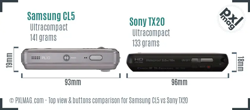 Samsung CL5 vs Sony TX20 top view buttons comparison