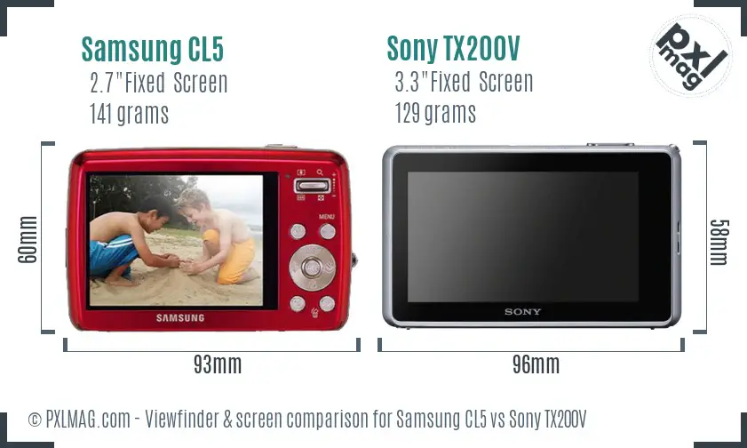 Samsung CL5 vs Sony TX200V Screen and Viewfinder comparison