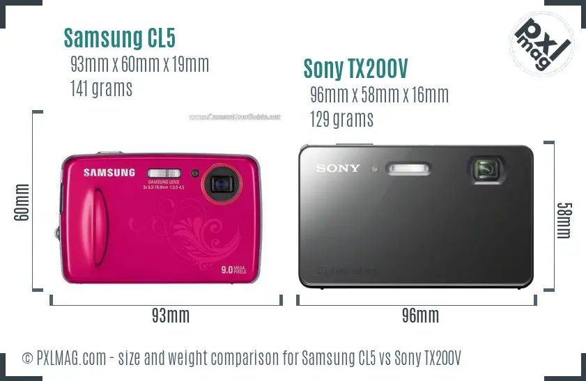 Samsung CL5 vs Sony TX200V size comparison