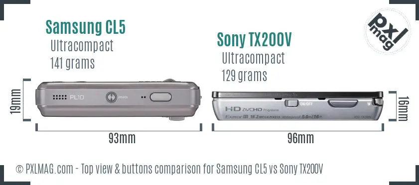 Samsung CL5 vs Sony TX200V top view buttons comparison