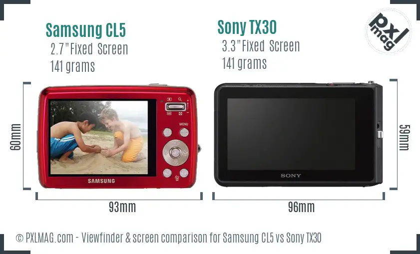 Samsung CL5 vs Sony TX30 Screen and Viewfinder comparison