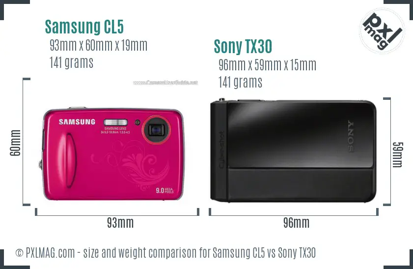 Samsung CL5 vs Sony TX30 size comparison