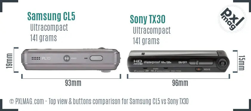 Samsung CL5 vs Sony TX30 top view buttons comparison