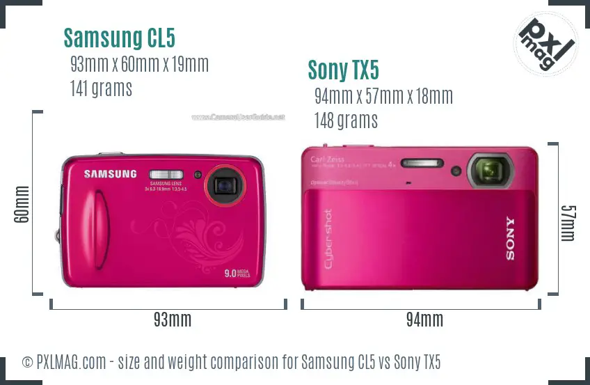 Samsung CL5 vs Sony TX5 size comparison