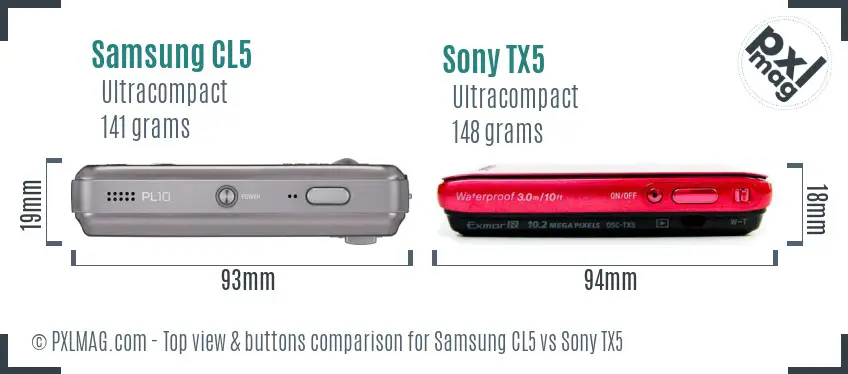 Samsung CL5 vs Sony TX5 top view buttons comparison