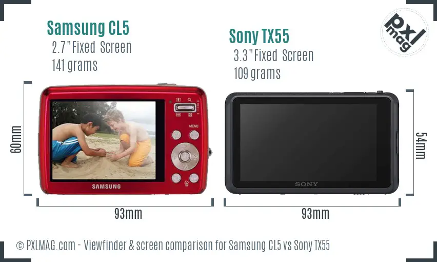Samsung CL5 vs Sony TX55 Screen and Viewfinder comparison