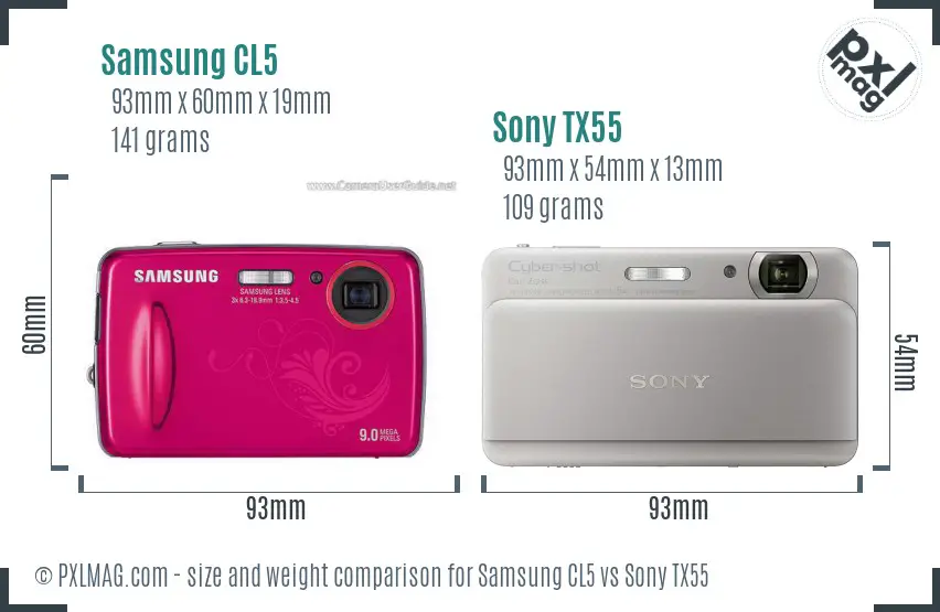 Samsung CL5 vs Sony TX55 size comparison