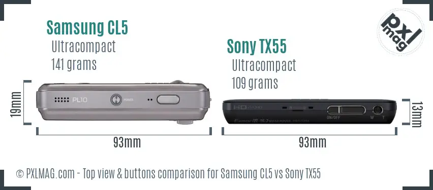 Samsung CL5 vs Sony TX55 top view buttons comparison