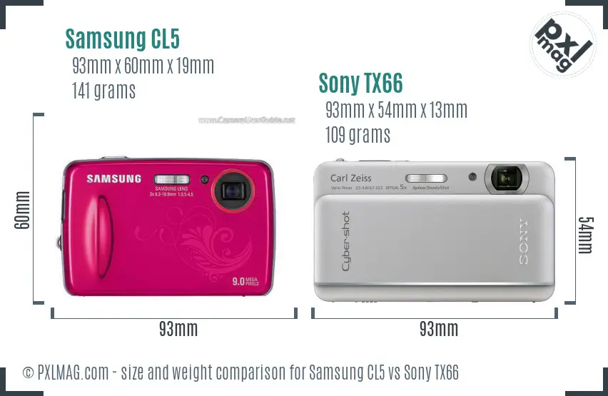 Samsung CL5 vs Sony TX66 size comparison