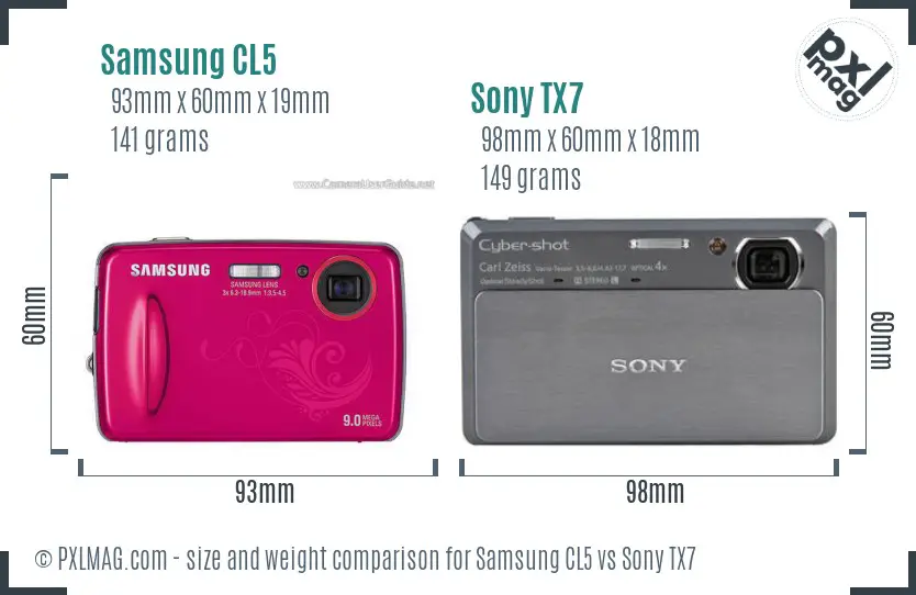 Samsung CL5 vs Sony TX7 size comparison