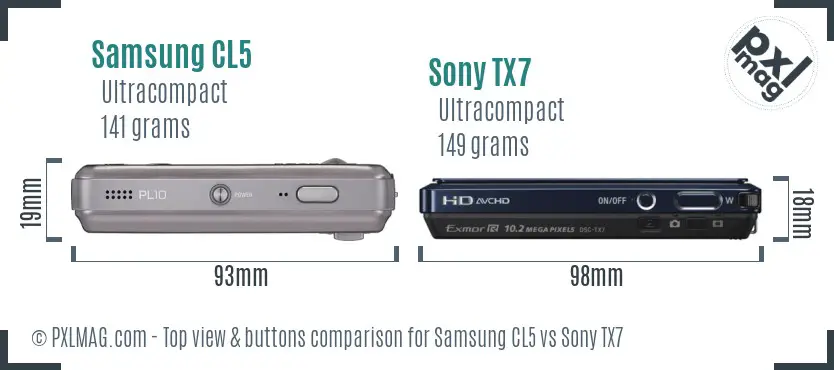 Samsung CL5 vs Sony TX7 top view buttons comparison