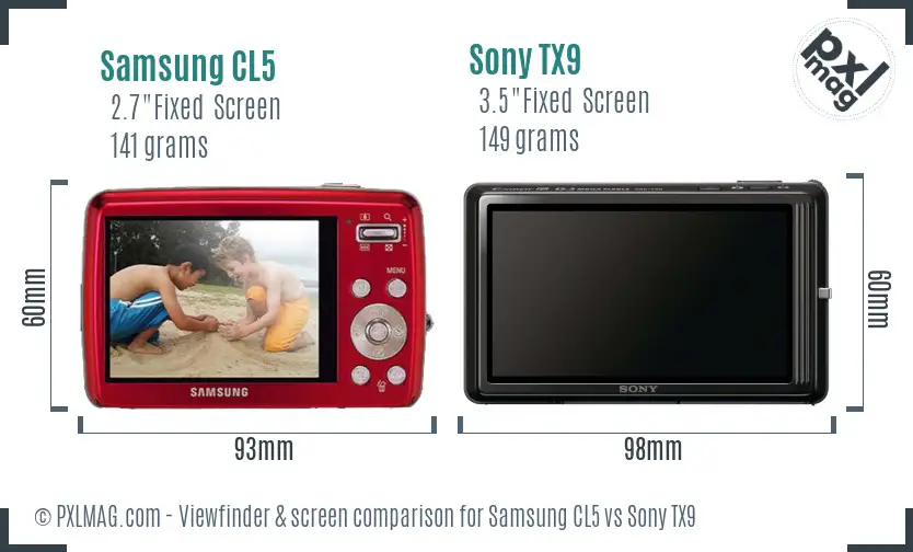 Samsung CL5 vs Sony TX9 Screen and Viewfinder comparison