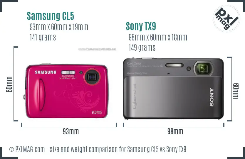 Samsung CL5 vs Sony TX9 size comparison