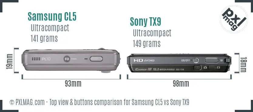 Samsung CL5 vs Sony TX9 top view buttons comparison