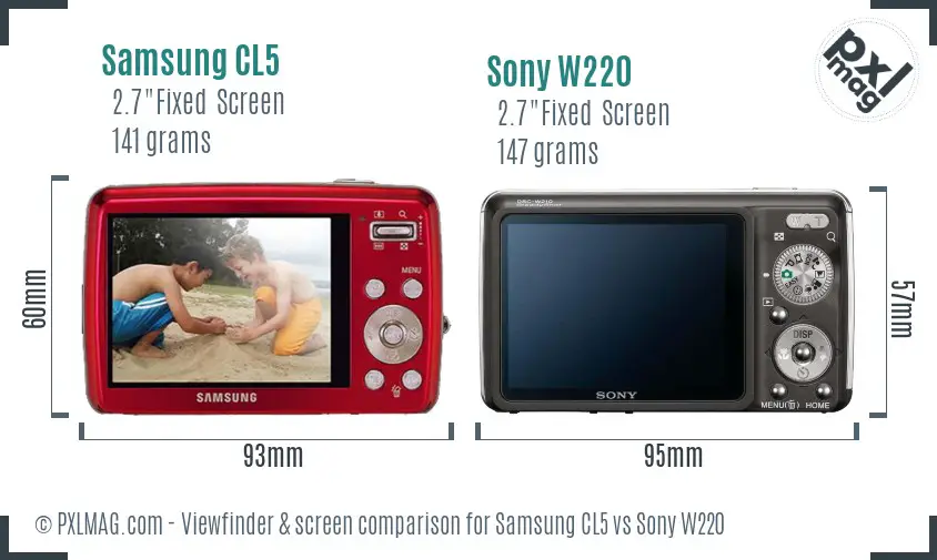 Samsung CL5 vs Sony W220 Screen and Viewfinder comparison