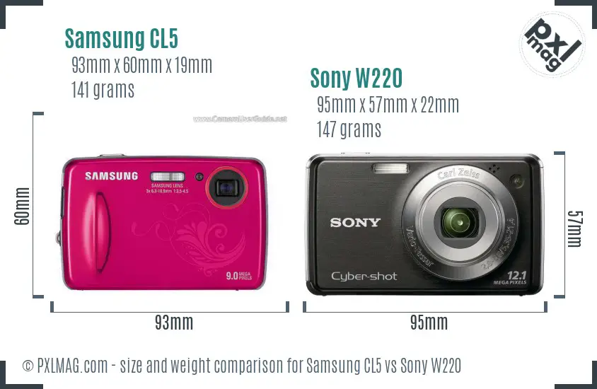 Samsung CL5 vs Sony W220 size comparison