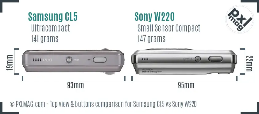 Samsung CL5 vs Sony W220 top view buttons comparison