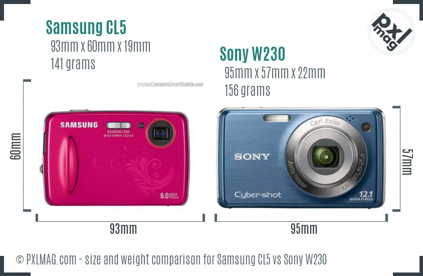 Samsung CL5 vs Sony W230 size comparison