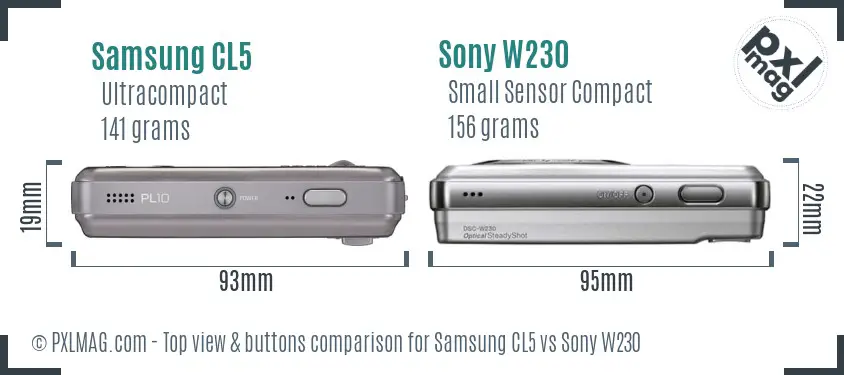 Samsung CL5 vs Sony W230 top view buttons comparison