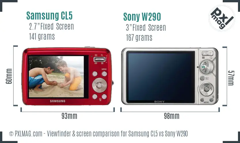 Samsung CL5 vs Sony W290 Screen and Viewfinder comparison