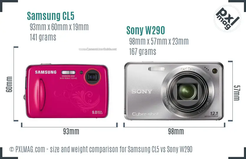 Samsung CL5 vs Sony W290 size comparison