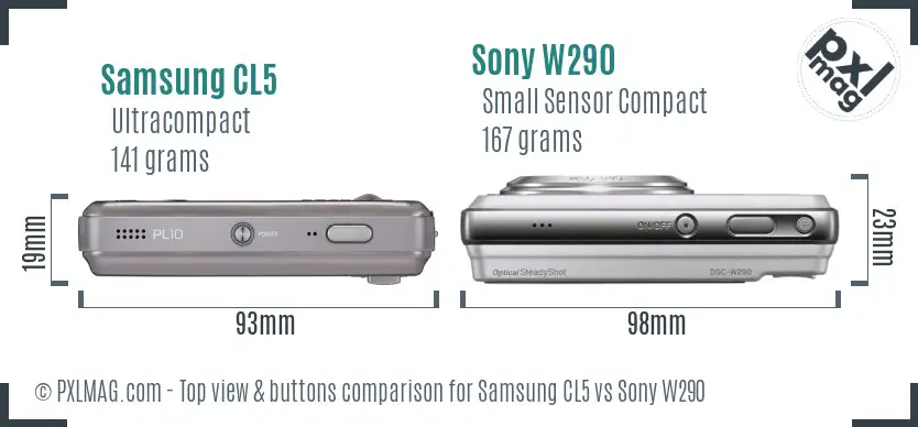 Samsung CL5 vs Sony W290 top view buttons comparison