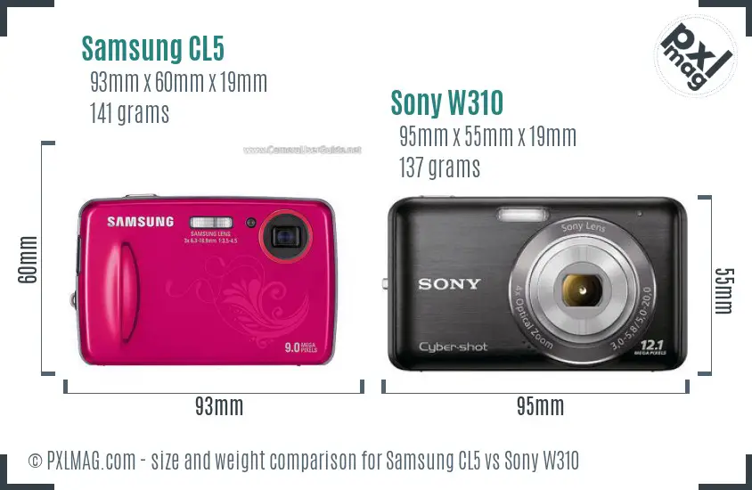Samsung CL5 vs Sony W310 size comparison