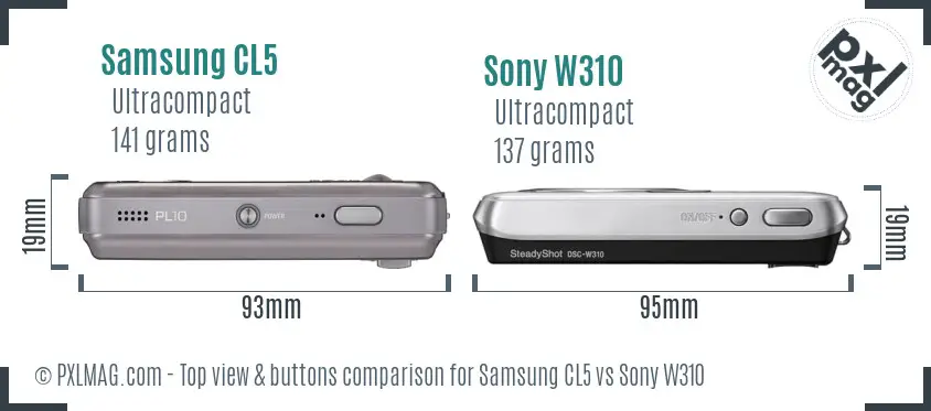 Samsung CL5 vs Sony W310 top view buttons comparison